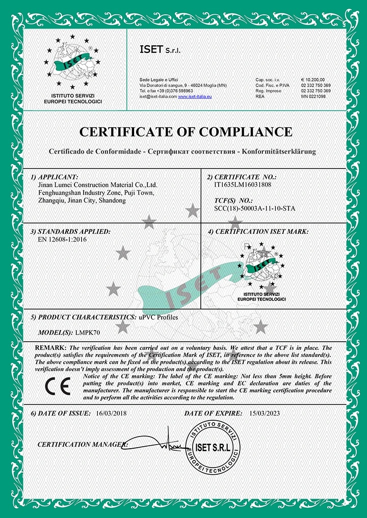 upvc profile certification