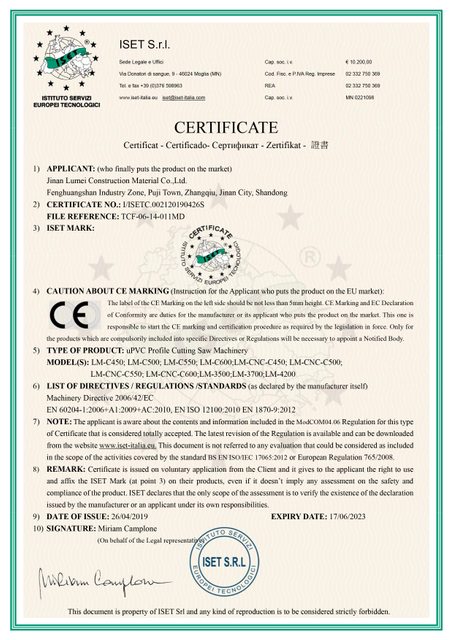 CE Certification for PVC profiles and uPVC machinery